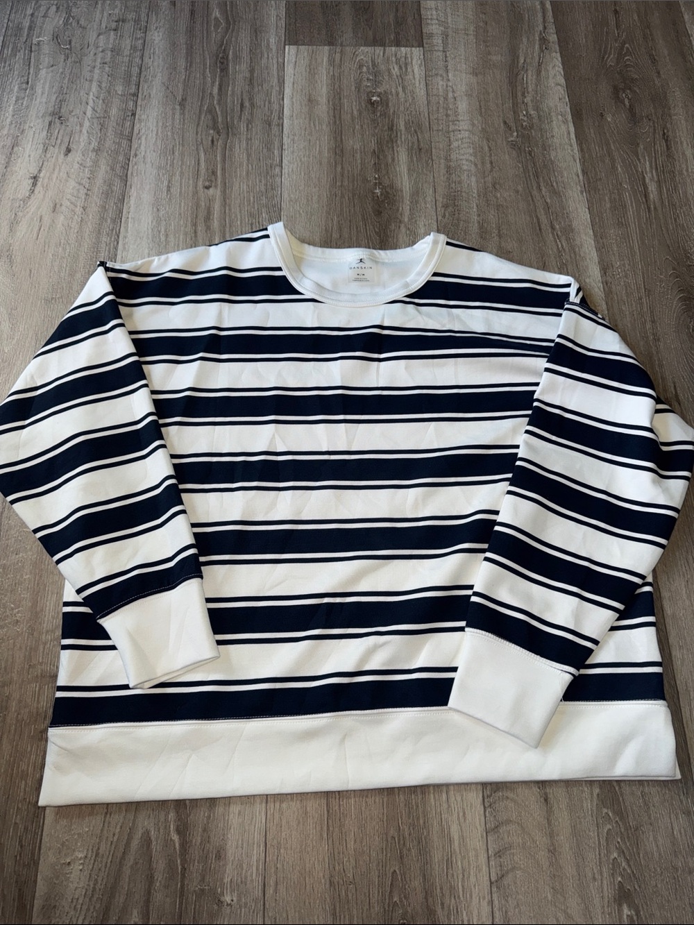 Danskin White and Navy Striped Long Sleeve Top